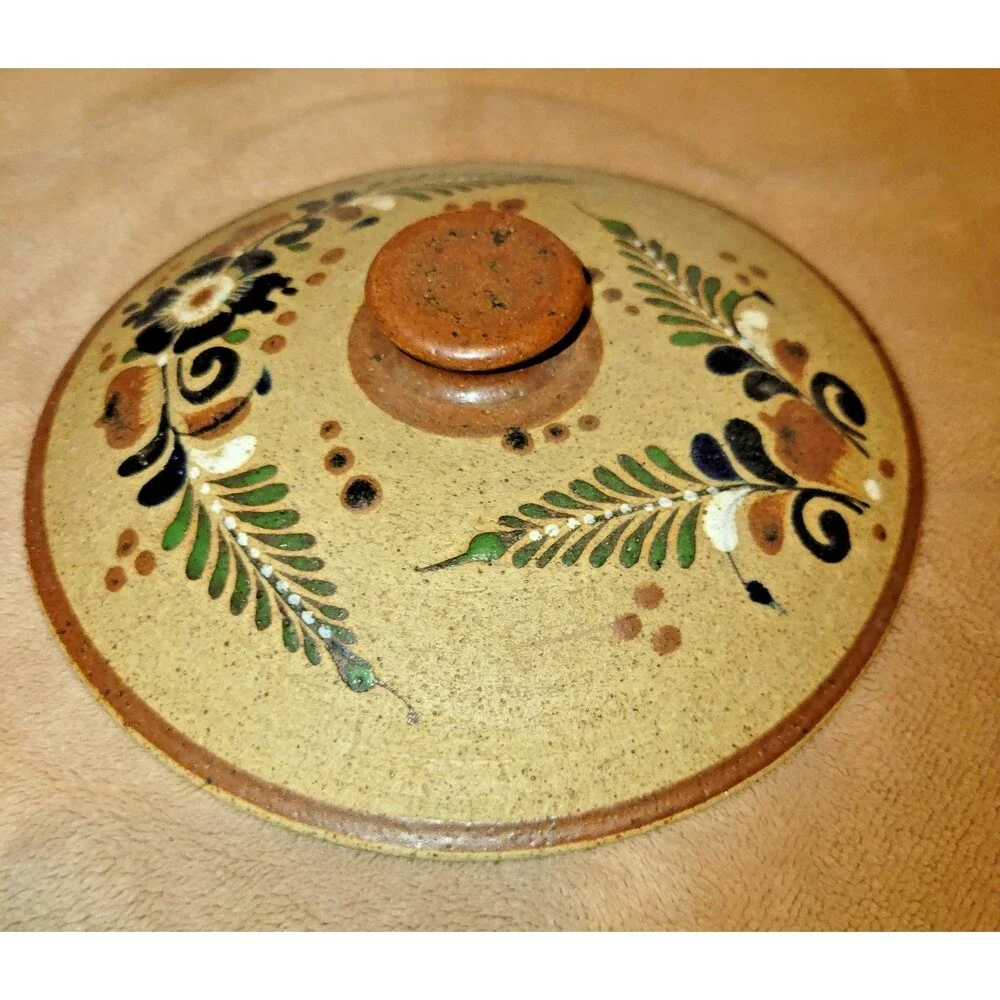 Vintage Netzi Tonala Mexican Pottery Large Soup Tureen Lidded Bowl Bird Floral